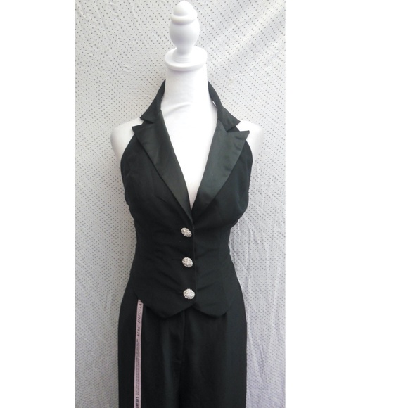 NEW IEENA for MAC DUGGAL Black PLUNGE Halter Neck TUXEDO Evening JUMPSUIT 2 - Picture 8 of 16